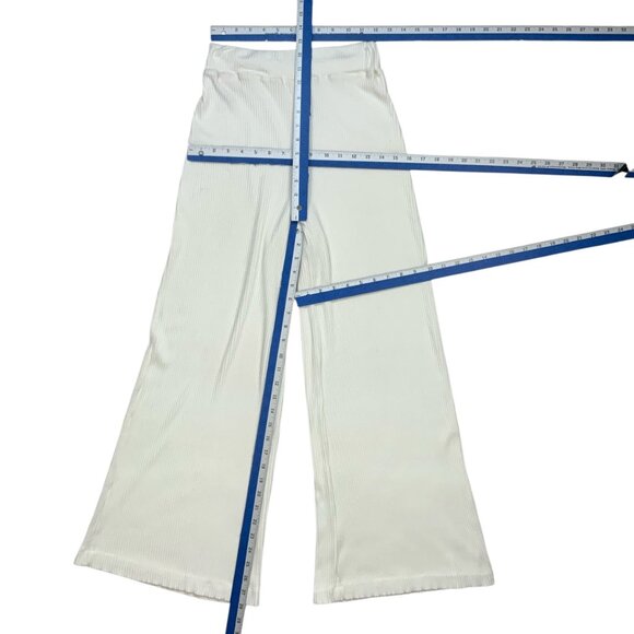 L'AGENCE Crawford Wide Leg Pants S Ivory Ribbed Knit High Rise Pull On Coastal - Picture 5 of 12